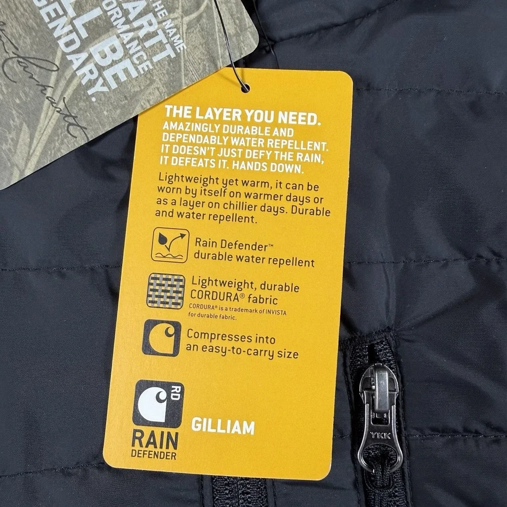 NWT Carhartt Gilliam Jacket Men's Medium Black Insulated Quilted Full Zip